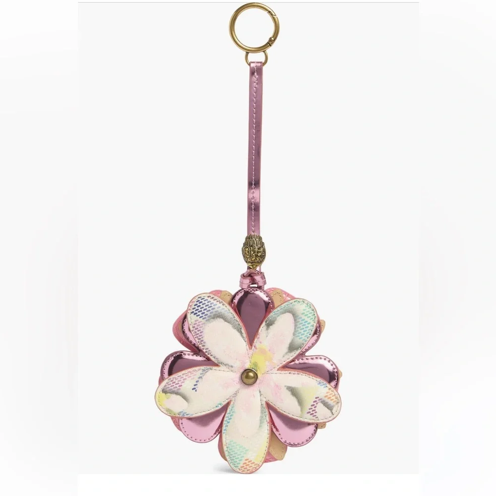 Kurt Geiger Floral Leather Bag Charm/ Keychain Charm - Pink - Picture 1 of 5